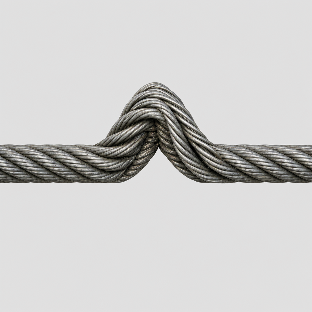 Kink: a permanent sharp bend where the strands have displaced. The damage does not reverse.