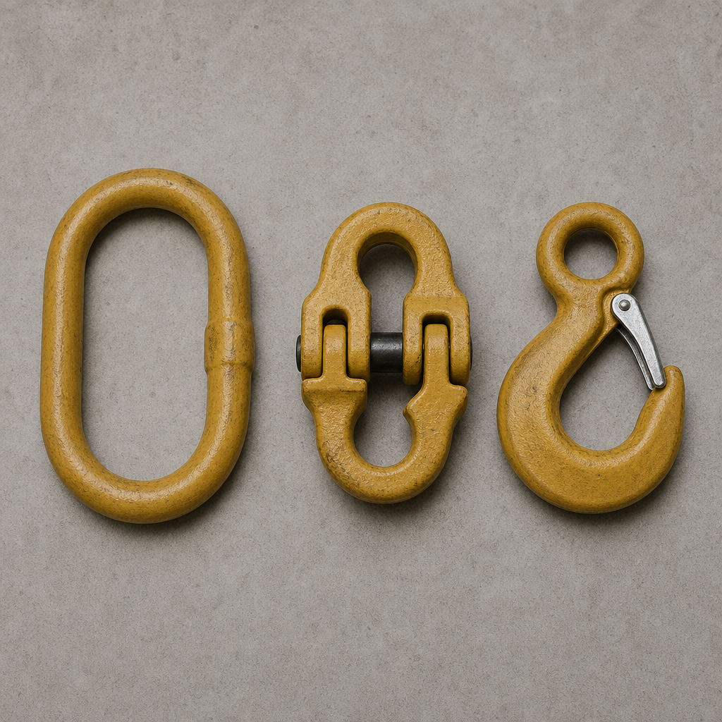 Chain sling components and shortening — løfteredskap